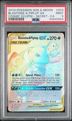 Pokemon Blastoise & Piplup GX (Secret) 253/236 Sm-Cosmic Eclipse Holo PSA 9 - Image 1