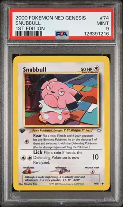 2000 POKEMON NEO GENESIS 1ST ED #74 SNUBBULL PSA 9 - Image 1
