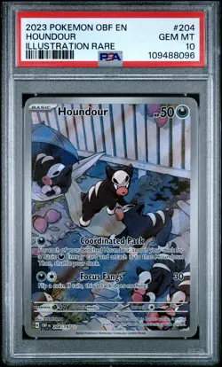 2023 POKEMON OBF EN-OBSIDIAN FLAMES ILLUSTRATION RARE #204 HOUNDOUR PSA 10 - Image 1