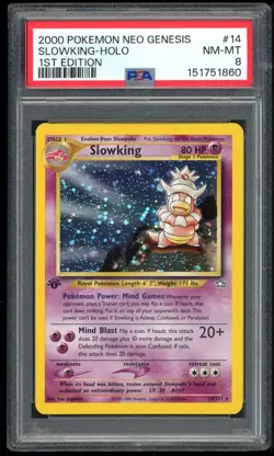 2000 POKEMON NEO GENESIS 1ST EDITION #14 SLOWKING-HOLO PSA 8 - Image 1