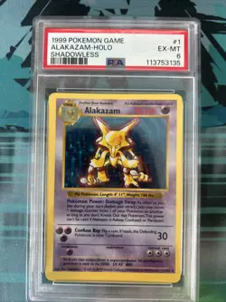 1999 Pokemon Base Set Shadowless Alakazam Holo PSA 6 - Image 1