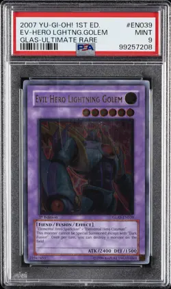 2007 YU-GI-OH! GLAS-GLADIATOR'S ASSAULT #EN039 EVIL HERO LIGHTNING GOLEM PSA 9 - Image 1