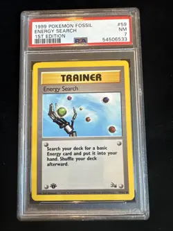 Energy Search 59/62 Fossil Regular 1st Edition PSA 7 Pokemon - Image 1