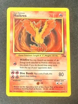 Moltres 27/62 1999 Fossil Set Pokemon Card TCG Vintage WOTC Non Holo Rare - Mp - Image 1