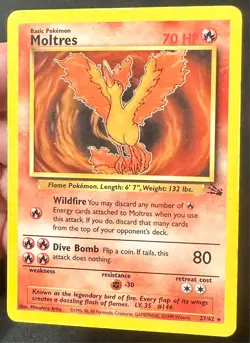 Moltres 27/62 1999 Fossil Set Pokemon Card TCG Vintage WOTC Non Holo Rare - Mp - Image 2