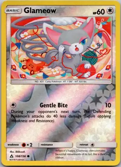 POKEMON GLAMEOW 108/156 COMMON REVERSE HOLO ULTRA PRISM NM/M - Image 1
