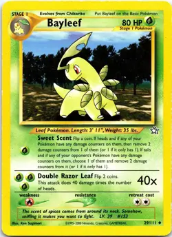 Bayleef 29/111 Uncommon Neo Genesis Pokemon WOTC Unlimited Lightly Played - Image 1
