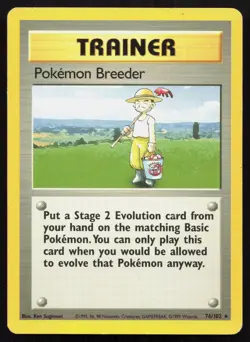 POKEMON BREEDER 76/102 RARE BASE SET UNLIMITED POKEMON MP - Image 1