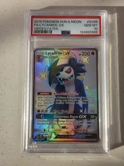 2019 Pokemon Hidden Fates Lycanroc GX SV66/SV94 Full Art PSA 10 Gem Mint - Image 1