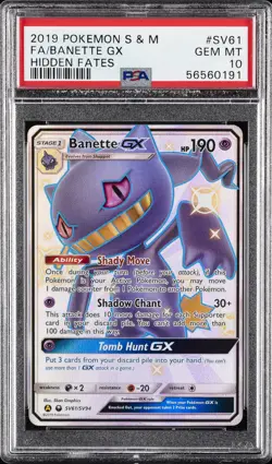 2019 POKEMON SUN & MOON HIDDEN FATES #SV61 FULL ART/BANETTE GX PSA 10 - Image 1