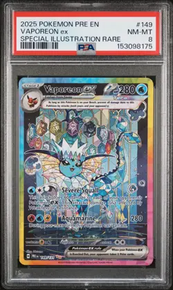 2025 POKEMON PRE EN-PRISMATIC EVOLUTIONS #149 VAPOREON EX PSA 8 - Image 1