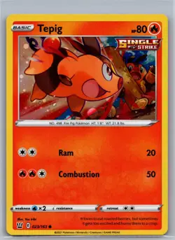 Tepig 023/163 Common Battle Styles Pokemon Reverse Holo Near Mint - Image 1
