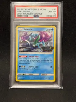 Pokemon Suicune Lost Thunder Legendary Pokemon Stamp Cosmos Holo Rare #59 PSA 10 - Image 1