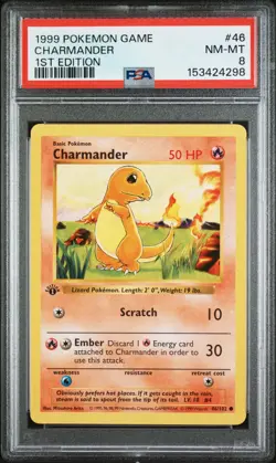 1999 Pokemon Game 46 Charmander 1st Edition PSA 8 New Cert - Image 1