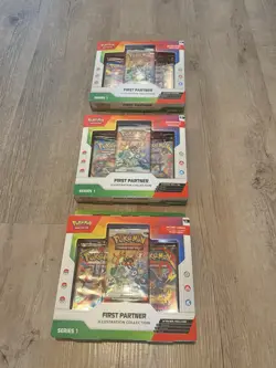 Pokemon TCG First Partner Illustration Series 1 Box Promo 3x - Image 1