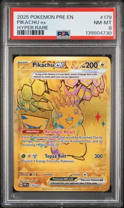 2025 POKEMON PRE EN-PRISMATIC EVOLUTIONS HYPER RARE #179 PIKACHU EX PSA 8 - Image 1