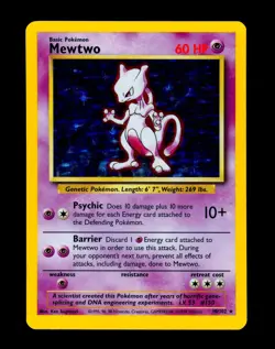 1999 Pokemon MEWTWO Base Set HOLO RARE Unlimited Edition Card 10/102 WotC EX NM - Image 4