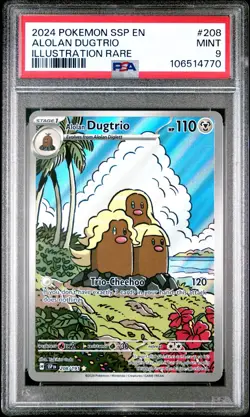 2024 POKEMON SSP EN-SURGING SPARKS ILLUSTRATION RARE #208 ALOLAN DUGTRIO PSA 9 - Image 1