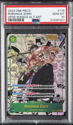 2024 ONE PIECE OP06-WINGS OF THE CAPTAIN MANGA ALTERNATE ART RORONOA ZORO PSA 10 - Image 1