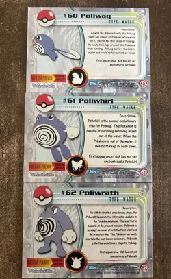 Poliwag #60 Poliwhirl #61 Poliwrath #62 Pokemon Topps Tv Animation Non Holo - Image 2
