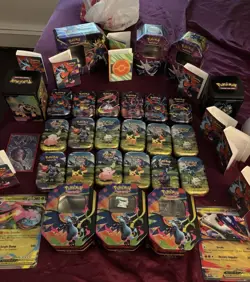 EMPTY Pokemon TCG Tin Lot w/ Mini Tins, Boxes & Coins - Image 1
