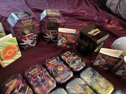 EMPTY Pokemon TCG Tin Lot w/ Mini Tins, Boxes & Coins - Image 5