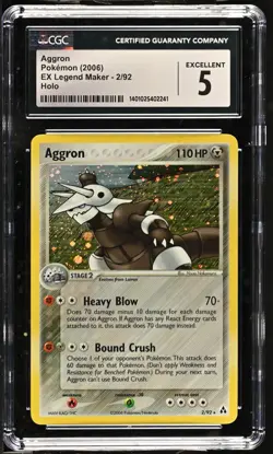 *POP 2* CGC 5 Aggron Holo Rare EX Legend Maker 2/92 Pokemon 2006 - Image 1