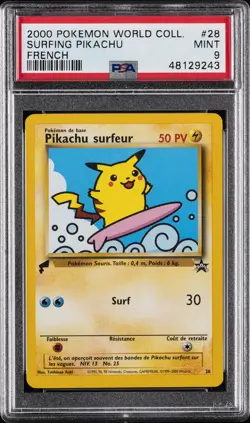2000 POKEMON PIKACHU WORLD COLL FRENCH #28 SURFING PIKACHU PSA 9 - Image 1