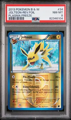 2013 POKEMON PLASMA FREEZE JOLTEON #34 REVERSE FOIL PSA 8 NM - Image 1