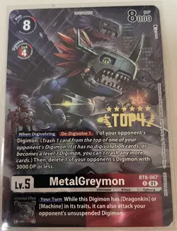 Digimon Card Game - MetalGreymon - BT8-067 - 3 On 3 - Top 4 Alternate Art Rare - Image 1