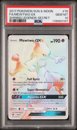 2017 POKEMON SUN & MOON SHINING LEGENDS SECRET #76 FULL ART/MEWTWO GX PSA 10 - Image 1