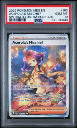 Pokemon 2025 Acerola's Mischief 183 Full Art SIR Mega Evolution GEM MINT PSA 10 - Image 1