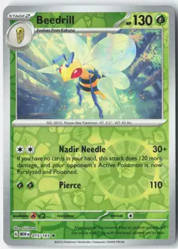 Beedrill 015/165 Rare 151 Pokemon Reverse Holo Near Mint - Image 1