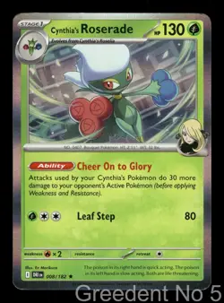 Cynthia's Roserade 008/182 Rare Destined Rivals Pokemon Holo Near Mint - Image 1