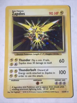 Zapdos Base Set Unlimited Holo 16/102 Pokemon - Image 1
