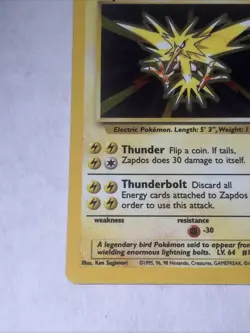 Zapdos Base Set Unlimited Holo 16/102 Pokemon - Image 5