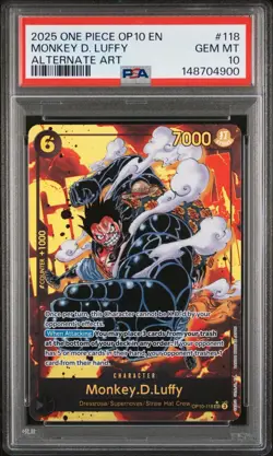 Bandai One Piece OP10-118 Monkey.D.Luffy Alternate Art Secret Rare Foil PSA 10 - Image 1