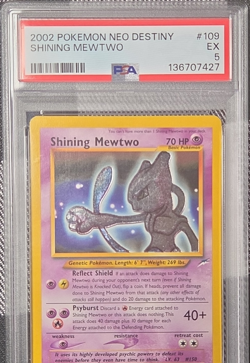 2002 Pokemon TCG Neo Destiny Shining Mewtwo 109/105 Holo Unlimited PSA 5 - Image 1