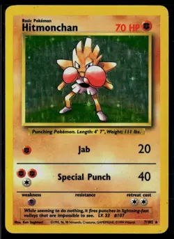 Hitmonchan 7/102 Base Set Rare Pokemon - Image 1