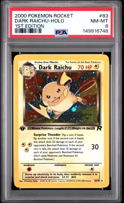 2000 POKEMON ROCKET 1ST EDITION #83 DARK RAICHU-HOLO PSA 8 - Image 1
