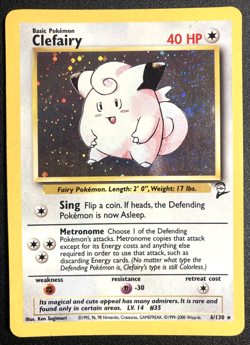 Pokemon Clefairy 6/130 Base Set 2 - Holo Unlimited Rare Holographic WOTC TCG - Image 1