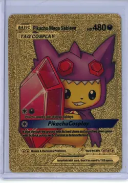 Pokemon Gold Foil Fan Art Card PIKACHU COSPLAY Mega Sableye 480HP #005 - Image 1