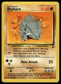 Rhyhorn 90/130 Pokemon Card Original Base-2 Set EXC BUY 2 CARDS GET 1 FREE!!!! - Image 1