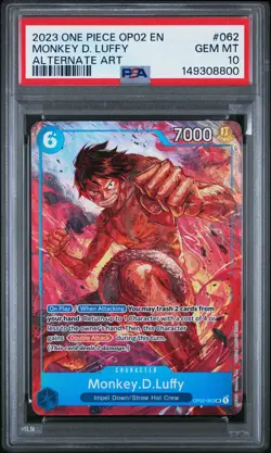 2023 One Piece OP02 English MONKEY D. LUFFY Alternate Art PSA 10 #062 - Image 1