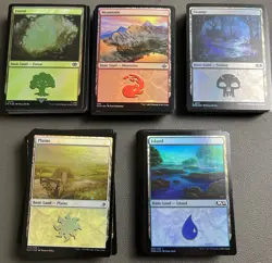 100 FOIL Basic Lands - MTG Magic - 20 Swamp, Mountain, Forest, Plains, Island - Image 1