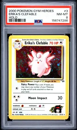 2000 Pokemon Gym Heroes Unlimited Erika’s Clefable Holo 3/132 #3 PSA 8 - Image 1