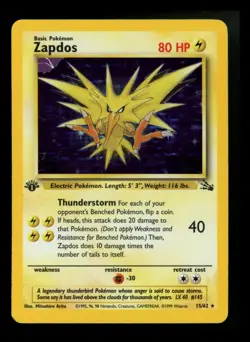 #4 1st Edition Zapdos 15/62 Fossil 1999 Holo Rare WOTC Pokemon Card TCG - Image 1