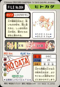 Charmander Carddass 1997 Bandai Japanese Pocket Monsters Vending Card B26 NM - Image 2