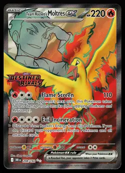 Team Rocket's Moltres ex 208/182 Holo Destined Rivals Stamped Promo Pokemon Card - Image 1