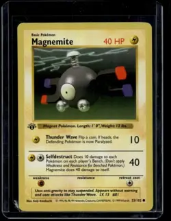 Pokemon TCG Magnemite 53/102 Base Set 1st Edition Shadowless MP B - Image 1